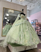 Vestido de baile de tul verde salvia, vestido para quinceañera, vestido de princesa Y2251