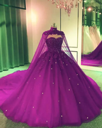 Vestido de baile de gala de tul azul real con capa S8255