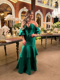 Robe de soirée sirène élégante en satin vert, robe de cérémonie verte Y6188