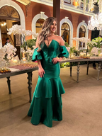 Robe de soirée sirène élégante en satin vert, robe de cérémonie verte Y6188