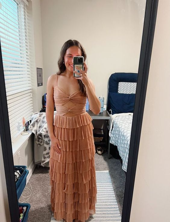 Vestidos largos de noche escalonados con tirantes finos, elegante vestido de graduación Y2053