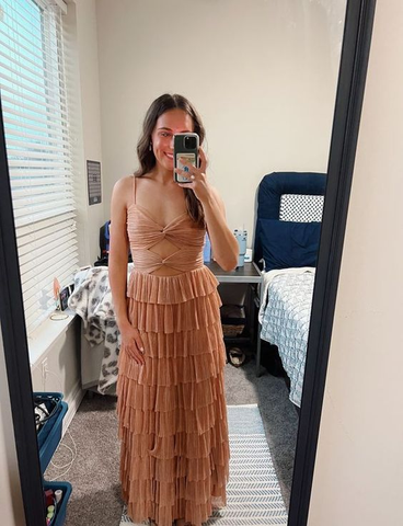 Robe de soirée longue à bretelles spaghetti et volants, robe de bal chic Y2053