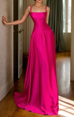 Vestido de noche de corte A, estilo chic, satén rosa intenso, para baile de graduación Y7717