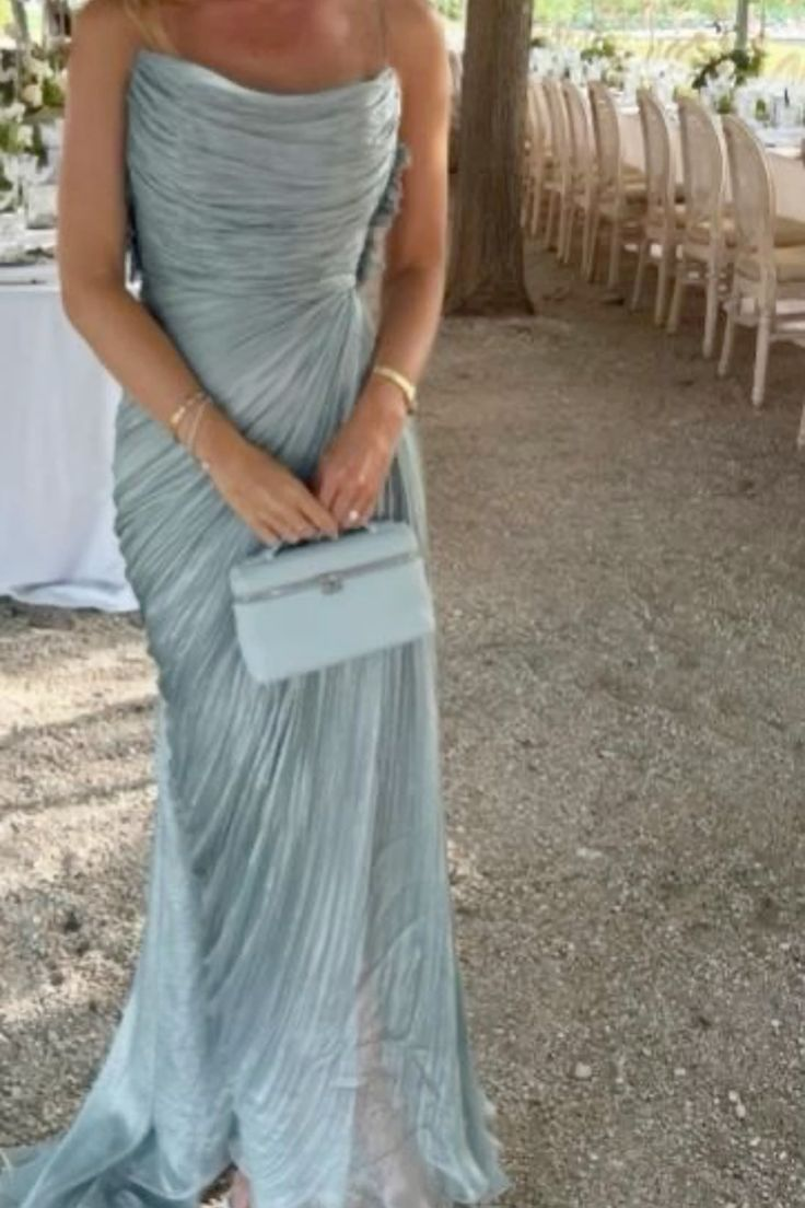 Vestido de noche plisado de tul azul con tirantes finos, elegante vestido de graduación Y8195
