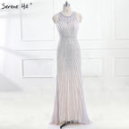 On Sale no return no refundSale Fashion Halter Gold Evening Party Dress Real Photos Nude  Tulle Diamond Party Occasion 2025 Formal Long Evening Dress LA6008
