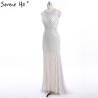 On Sale no return no refundSale Fashion Halter Gold Evening Party Dress Real Photos Nude  Tulle Diamond Party Occasion 2025 Formal Long Evening Dress LA6008
