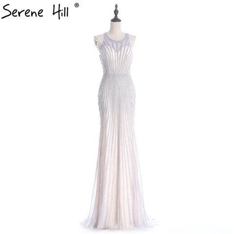 En oferta, sin devoluciones ni reembolsos. Vestido de fiesta dorado con escote halter. Fotos reales. Tul color nude con diamantes. Vestido largo de noche formal LA6008. 