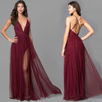 Vestidos de fiesta provocativos con escote en V, espalda descubierta y tirantes finos SYP169