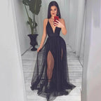 Vestidos de fiesta provocativos con escote en V, espalda descubierta y tirantes finos SYP169