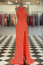 Robe de soirée à paillettes, dos nu croisé, robe de bal avec fente, VMP88