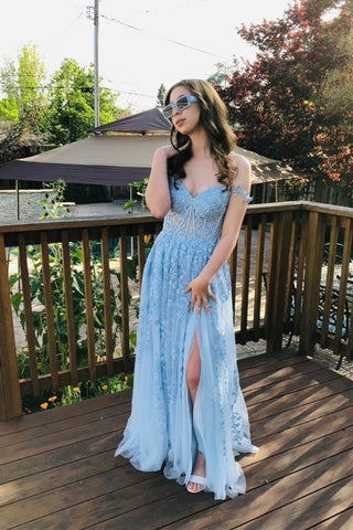 A-line Sweetheart Lace Tulle Prom Dress with Slit