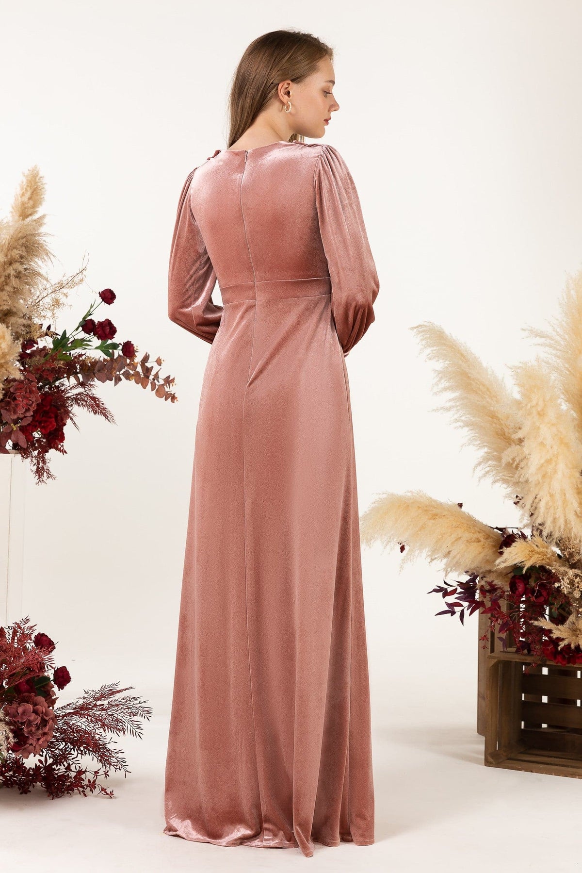 Vestido de dama de honor de terciopelo hasta el suelo