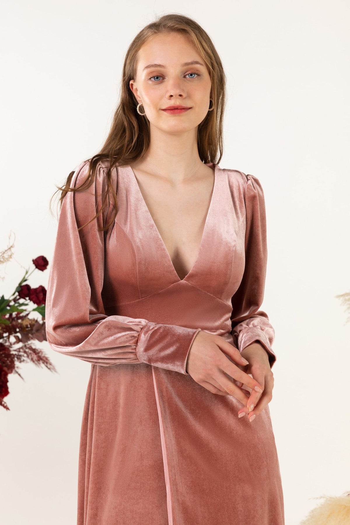 Vestido de dama de honor de terciopelo hasta el suelo