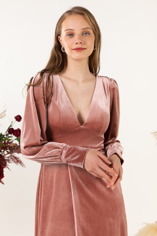 Vestido de dama de honor de terciopelo hasta el suelo