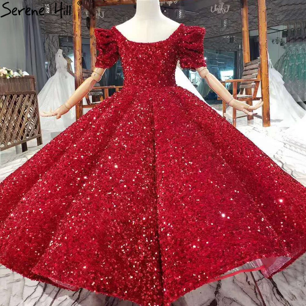 Flower Girl Dressrs Children Pageant Ballgown Girl Wedding Paillette Clothes For Children Piano Performance Vestido HTA0047