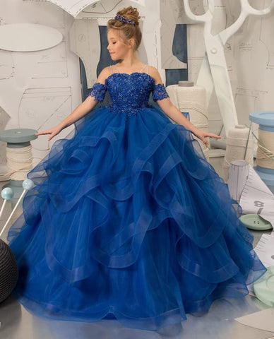 Vestido de niña de las flores con hombros descubiertos para boda, vestido de princesa con cuentas para concurso de belleza 