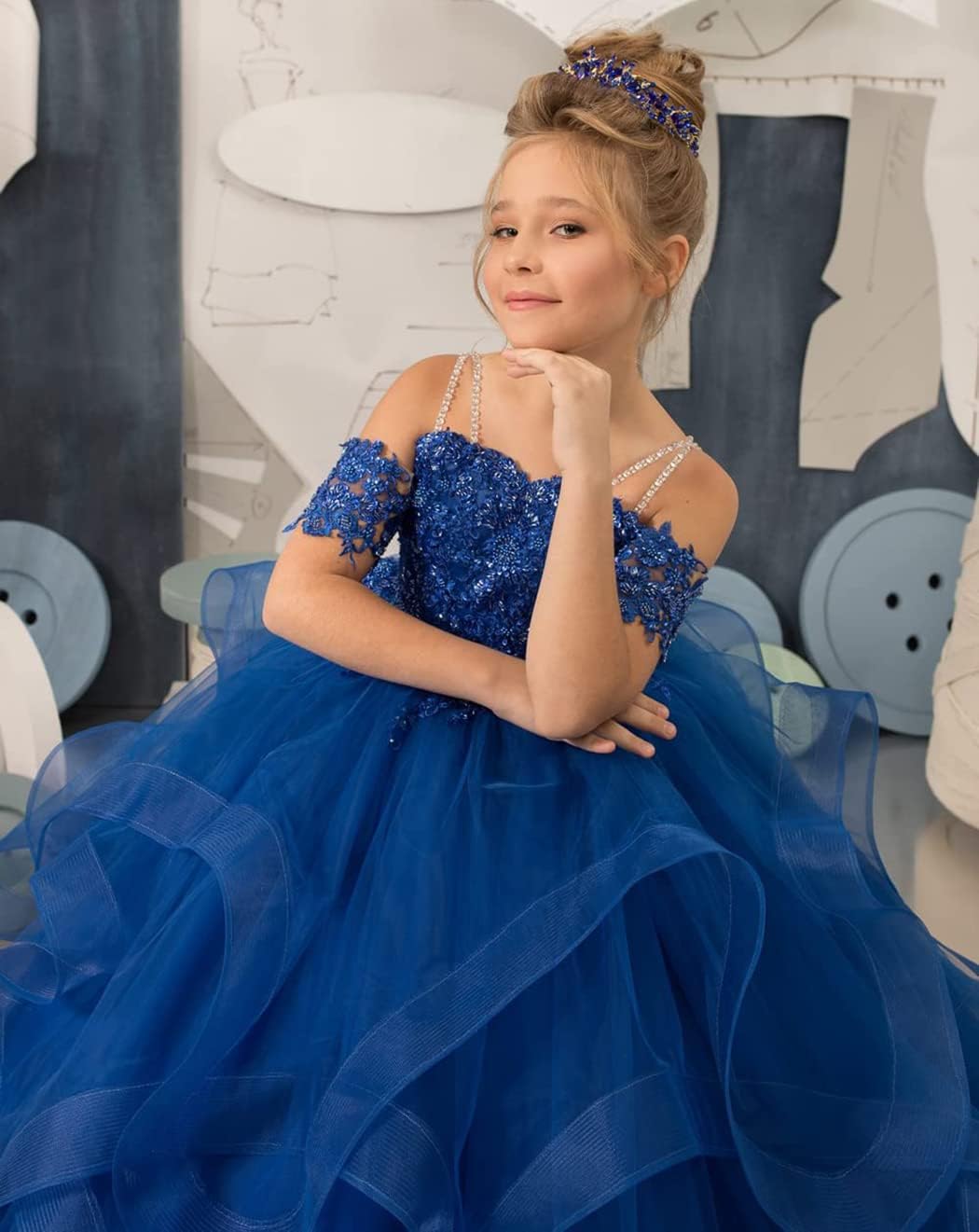 Vestido de niña de las flores con hombros descubiertos para boda, vestido de princesa con cuentas para concurso de belleza 