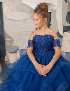 Vestido de niña de las flores con hombros descubiertos para boda, vestido de princesa con cuentas para concurso de belleza 