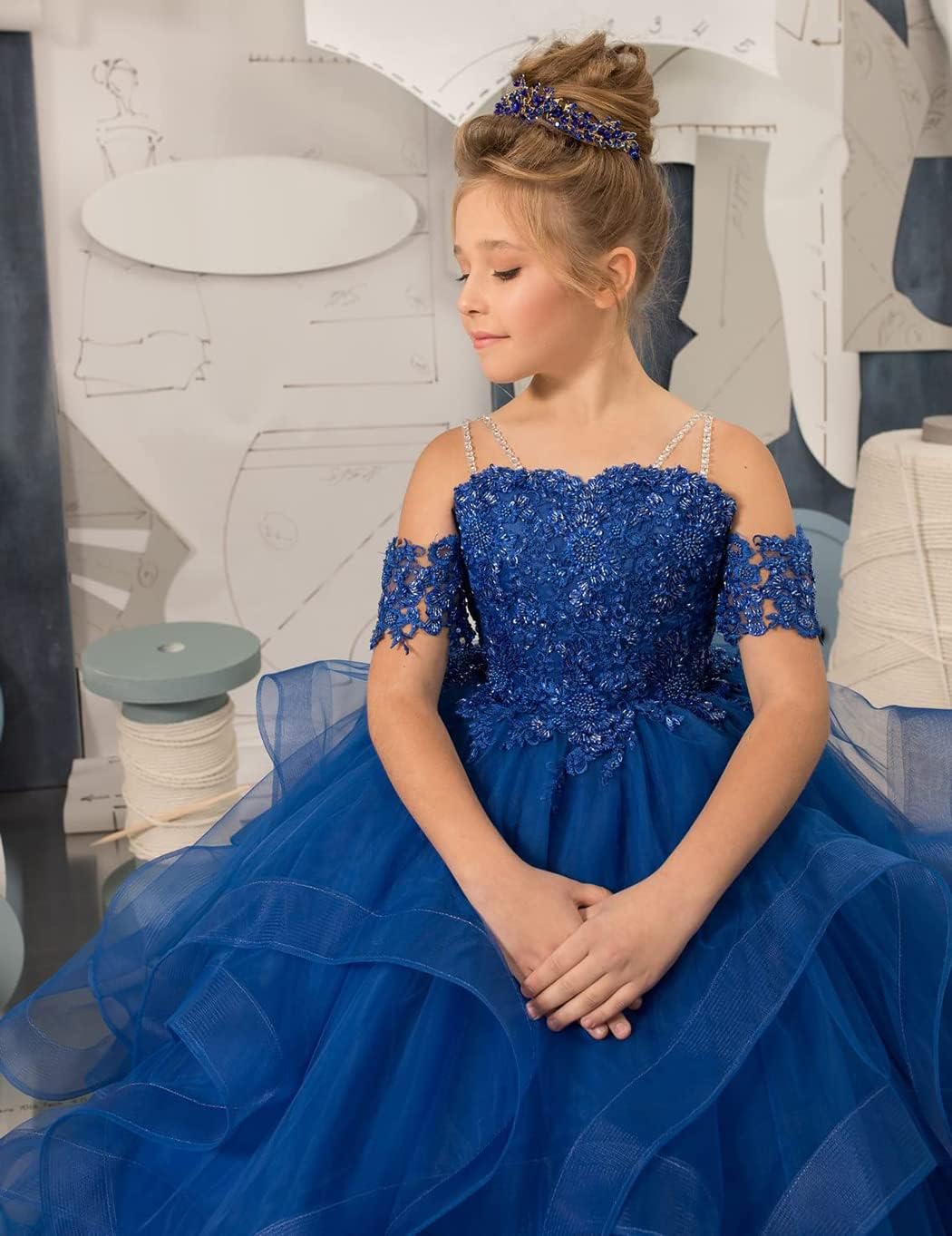 Vestido de niña de las flores con hombros descubiertos para boda, vestido de princesa con cuentas para concurso de belleza 