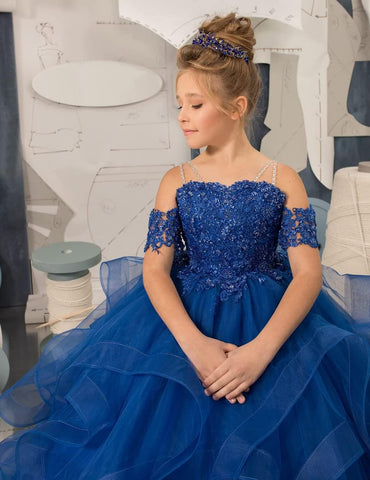Vestido de niña de las flores con hombros descubiertos para boda, vestido de princesa con cuentas para concurso de belleza 