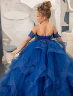 Vestido de niña de las flores con hombros descubiertos para boda, vestido de princesa con cuentas para concurso de belleza 