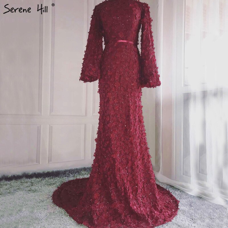 Sale Flowers Pearls Long Sleeves Mermaid Evening Dresses Muslim Fashion Elegant  Formal Dress 2025 Plus Size LA6293