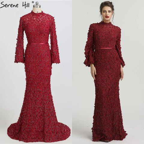 Robe de soirée sirène à manches longues et fleurs, style musulman, élégante, grande taille, LA6293, 2025 