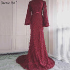 Sale Flowers Pearls Long Sleeves Mermaid Evening Dresses Muslim Fashion Elegant  Formal Dress 2025 Plus Size LA6293