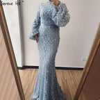 Sale Flowers Pearls Long Sleeves Mermaid Evening Dresses Muslim Fashion Elegant  Formal Dress 2025 Plus Size LA6293