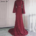 Flowers Pearls Long Sleeves Mermaid Evening Dresses Muslim Fashion Elegant  Formal Dress 2025 Plus Size LA6293