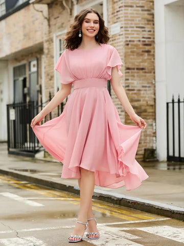 Flutter Sleeves Chiffon Prom Dress SYP185