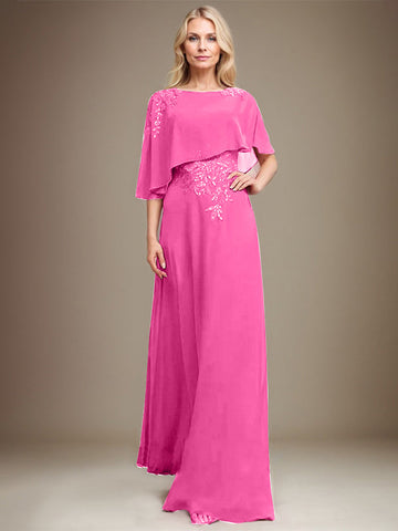 A-line Scoop Floor-Length Chiffon Lace Mother of the Bride Dress With Sequins Beading