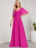 Vestido de novia de corte A, escote en V, largo hasta el suelo, de gasa de encaje con lentejuelas para la madre de la novia 