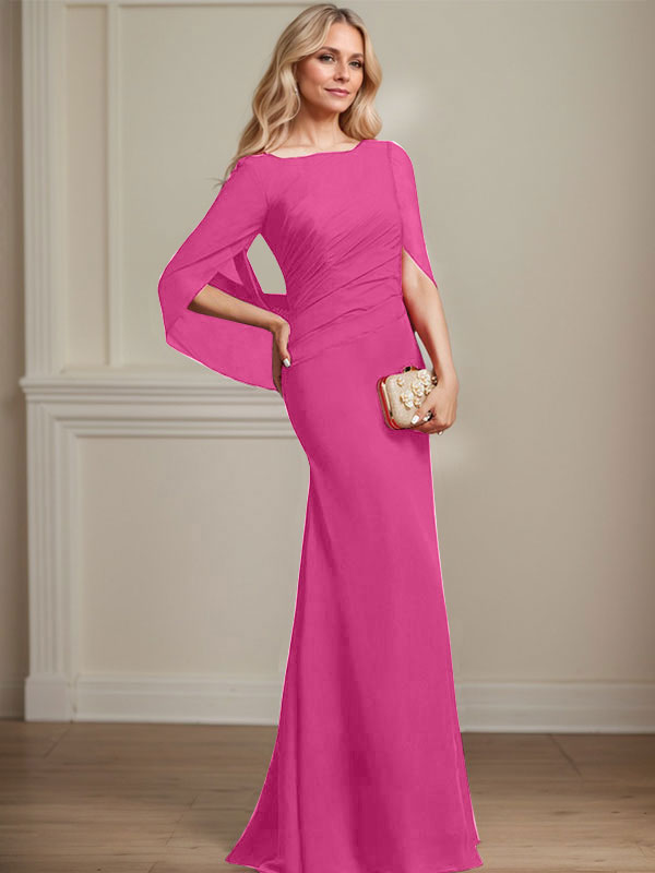 Vestido de chifón hasta el suelo, corte sirena/trompeta, para la madre de la novia, con pliegues 