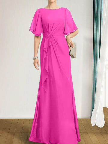 A-line Scoop Floor-Length Chiffon Mother of the Bride Dress With Cascading Ruffles Beading Sequins