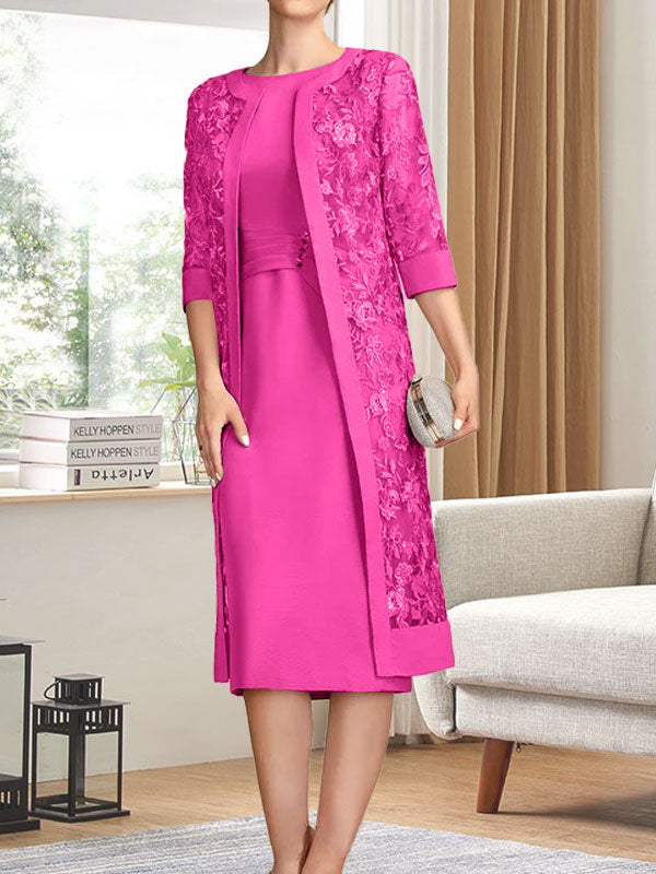 Vestido de gasa corte recto/columna hasta la rodilla para la madre de la novia con lentejuelas plisadas
