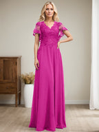 Vestido de novia de corte A, escote en V, largo hasta el suelo, de gasa de encaje con lentejuelas para la madre de la novia 