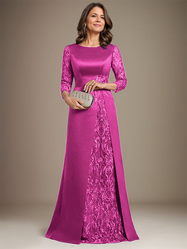 Vestido de novia de corte A, escote redondo, largo hasta el suelo, de satén de encaje, con apliques, para la madre de la novia. 