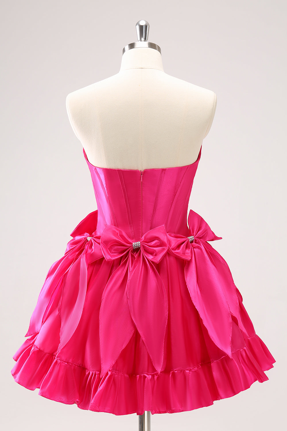 Trendy Fuchsia Strapless A-Line Satin Short Homecoming Dress with Bow