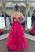 Tulle A-line Scoop Prom Dresses With Appliques, Party Dresses