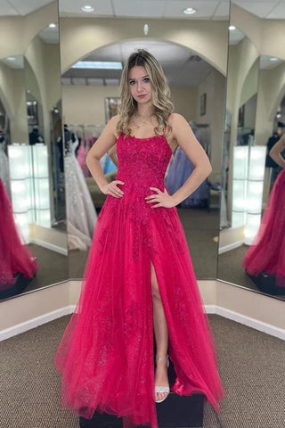 Tulle A-line Scoop Prom Dresses With Appliques, Party Dresses