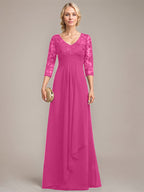 Vestido de novia de corte línea A, escote en V, largo hasta el suelo, de gasa de encaje con volantes en cascada y lentejuelas. 