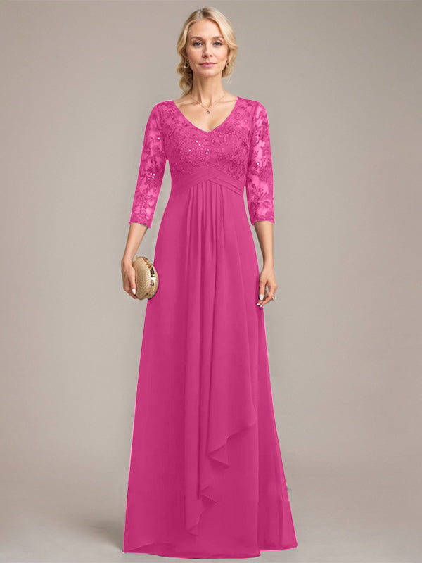 Vestido de novia de corte línea A, escote en V, largo hasta el suelo, de gasa de encaje con volantes en cascada y lentejuelas. 