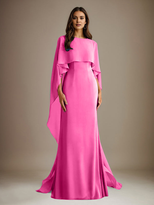 Vestido de gasa de corte recto/columna, escote barco y largo hasta el suelo, para la madre de la novia, con volantes en cascada. 