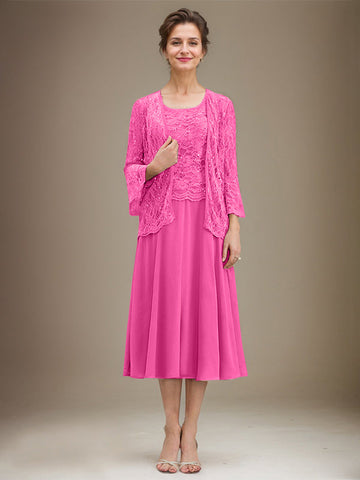 Vestido de novia de corte línea A, escote redondo, largo hasta la rodilla, de encaje y gasa con lentejuelas. 