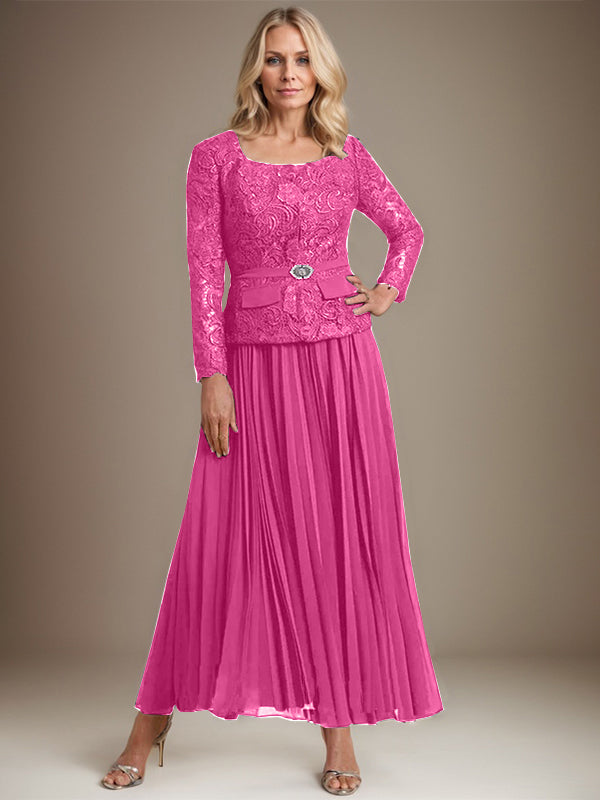 Vestido de gasa corte A, largo hasta el tobillo, para la madre de la novia, con pliegues. 