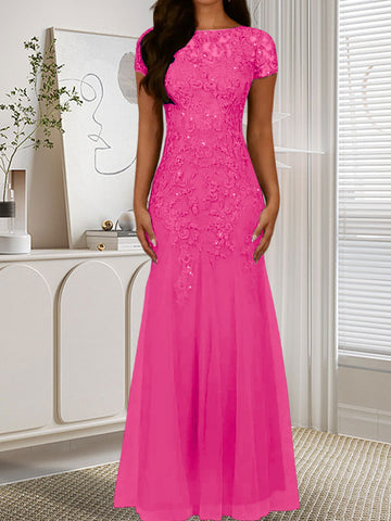 Dark Navy Mermaid Scoop Sequins Tulle Dress