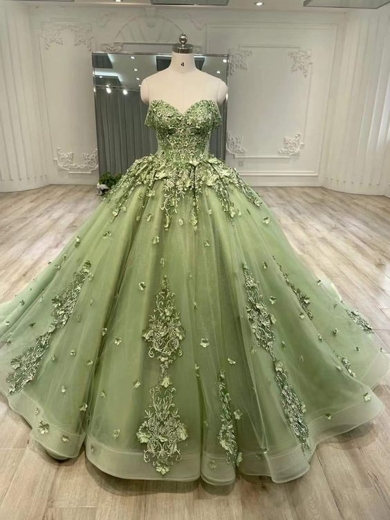 Vestido de quinceañera para niñas, estilo baile, con apliques de tul y encaje, modelo Y1922
