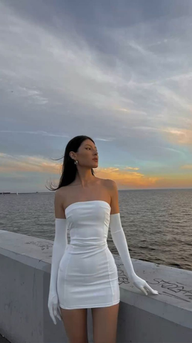 Cute White Strapless Homecoming Dress Sexy Bodycon Dress Y2127