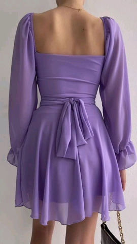 Vestido de fiesta de gasa con escote cuadrado morado Y2885